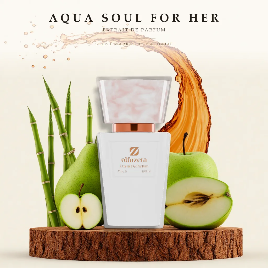 Aqua Soul For Her – Flakon mit den Zutaten seiner Duftnoten