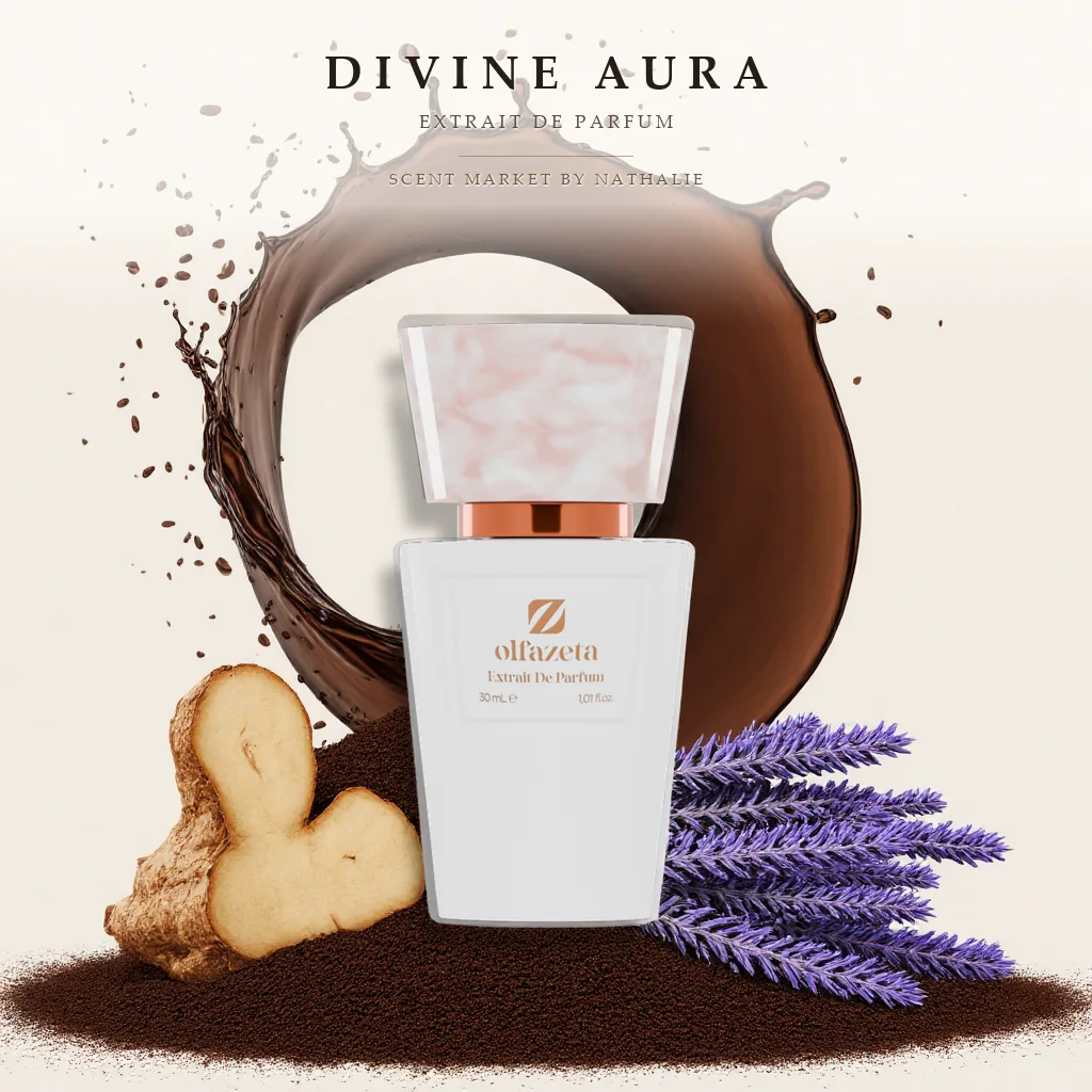 Divine Aura – Flakon mit den Zutaten seiner Duftnoten