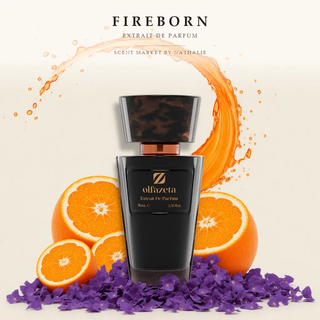 Fireborn – Flakon mit den Zutaten seiner Duftnoten