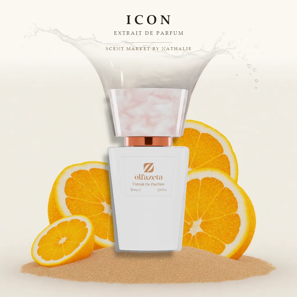 Icon – Flakon mit den Zutaten seiner Duftnoten