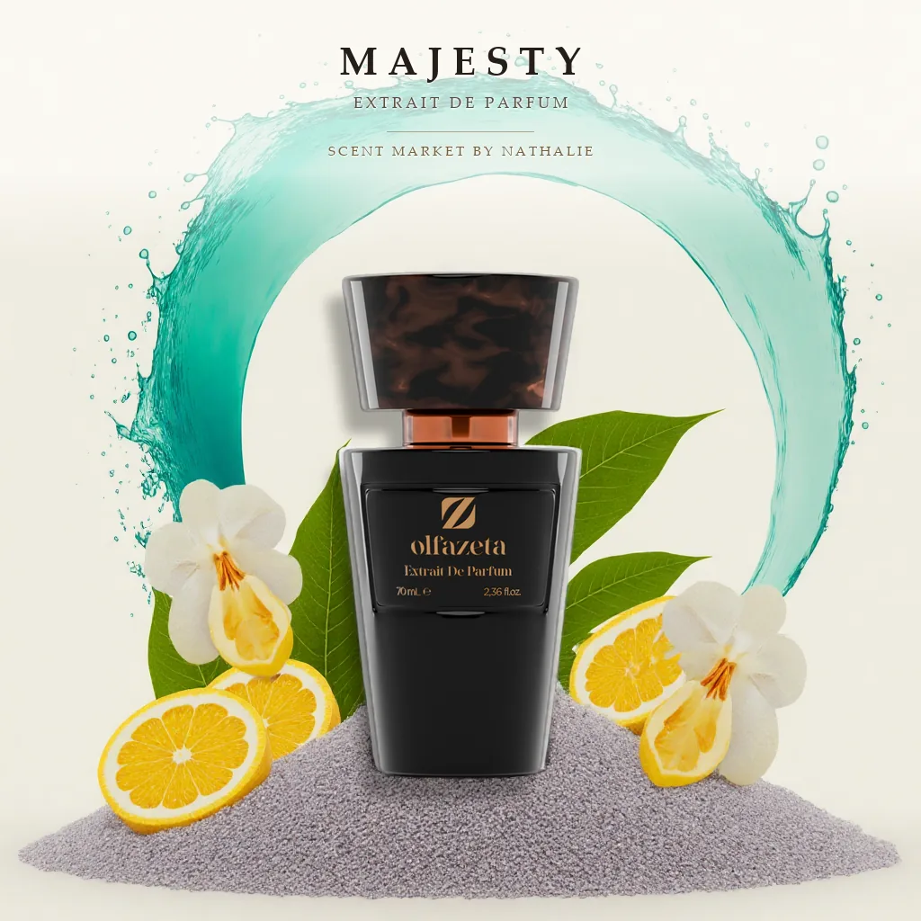 Majesty – Flakon mit den Zutaten seiner Duftnoten