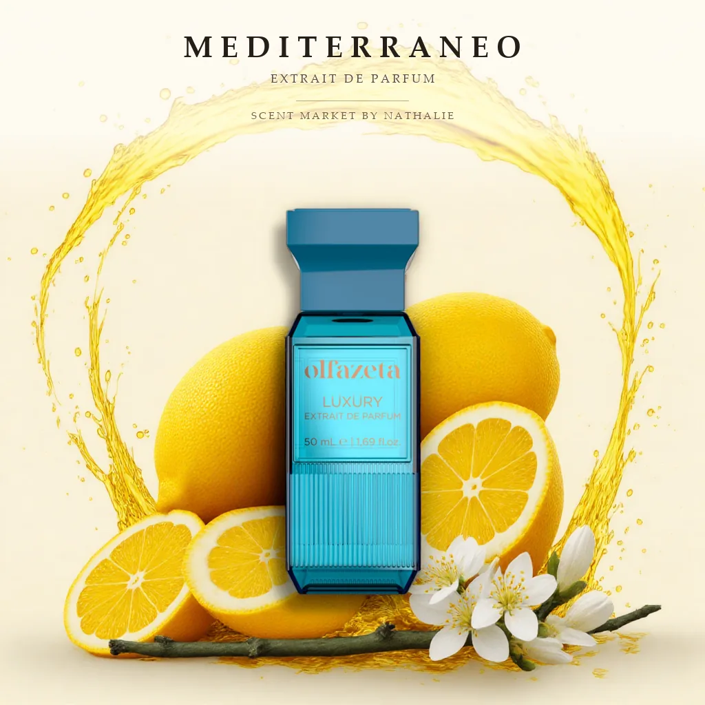 Mediterraneo – Flakon mit den Zutaten seiner Duftnoten