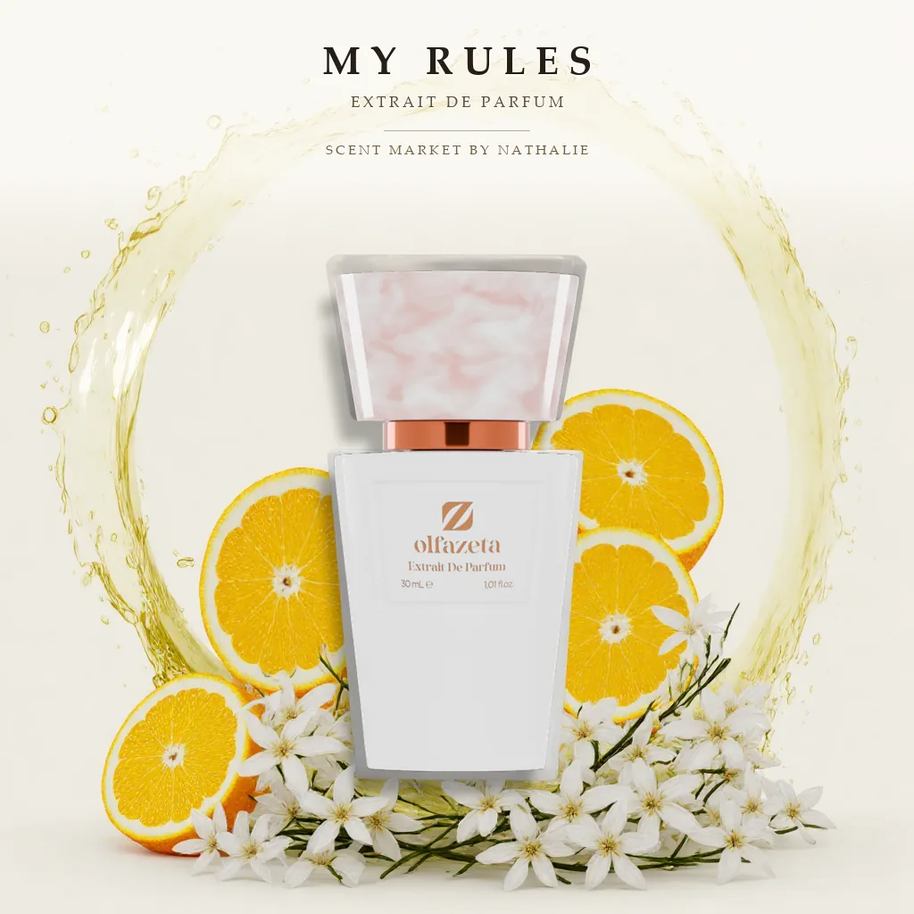 My rules – Flakon mit den Zutaten seiner Duftnoten