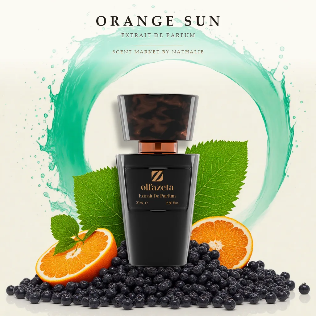 Orange Sun – Flakon mit den Zutaten seiner Duftnoten