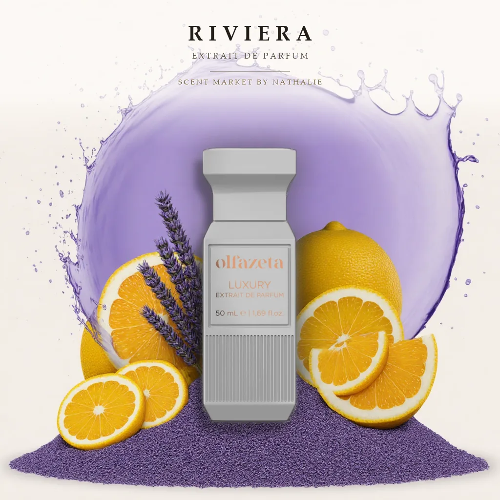 Riviera – Flakon mit den Zutaten seiner Duftnoten