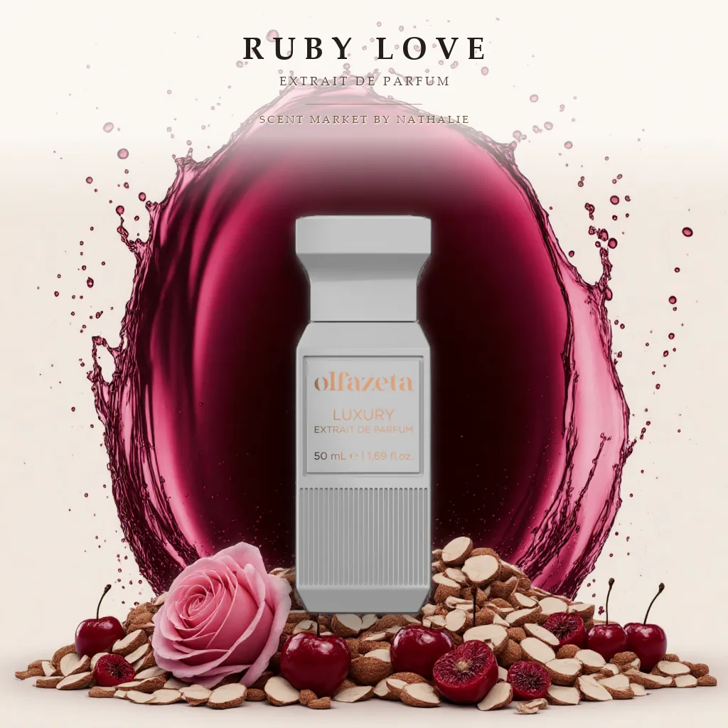 Ruby Love – Flakon mit den Zutaten seiner Duftnoten