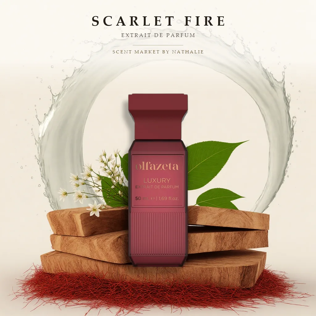 Scarlet Fire – Flakon mit den Zutaten seiner Duftnoten