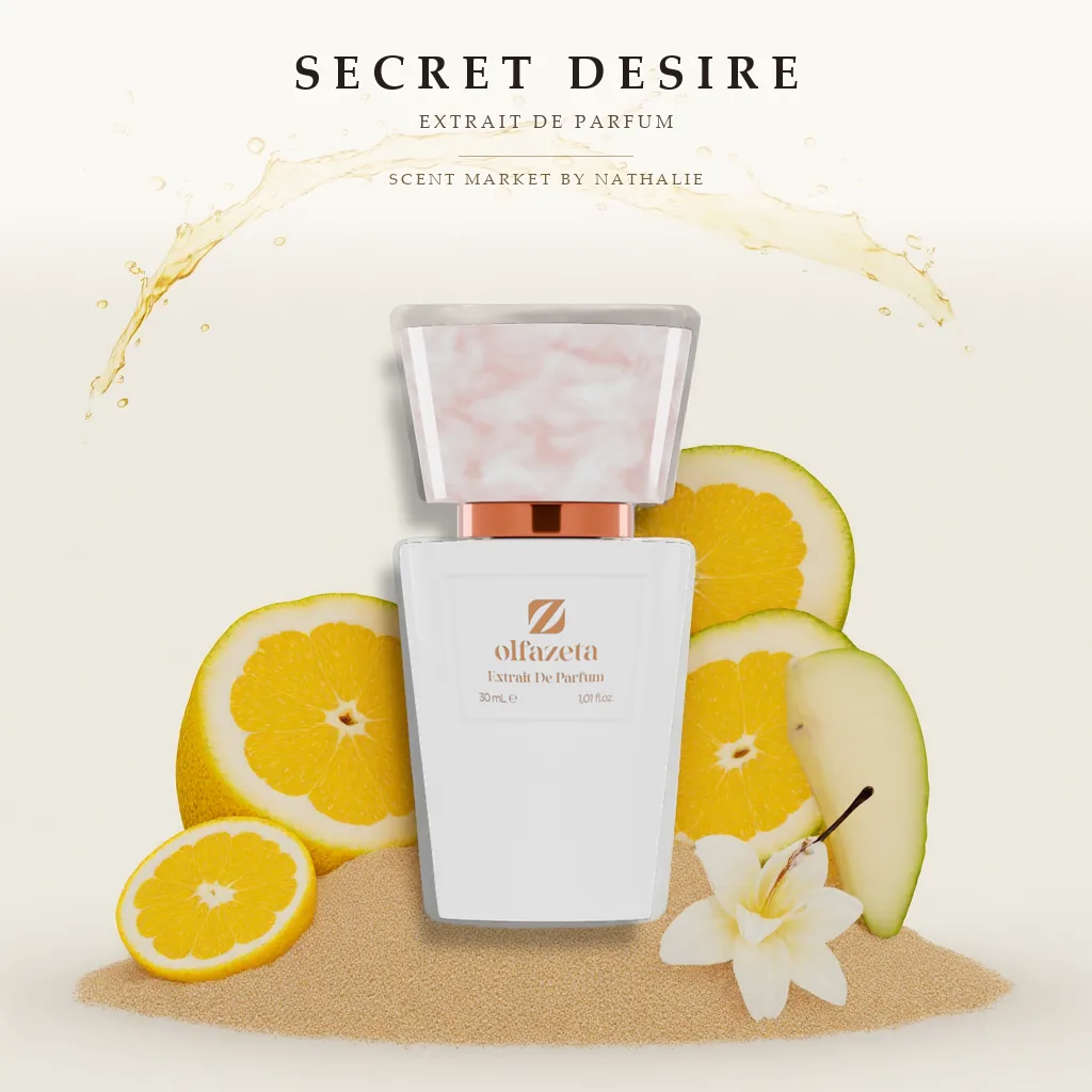 Secret Desire – Flakon mit den Zutaten seiner Duftnoten