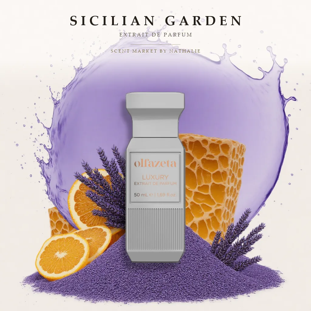 Sicilian Garden – Flakon mit den Zutaten seiner Duftnoten