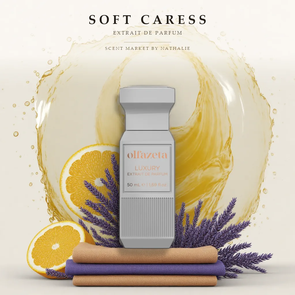 Soft Caress – Flakon mit den Zutaten seiner Duftnoten