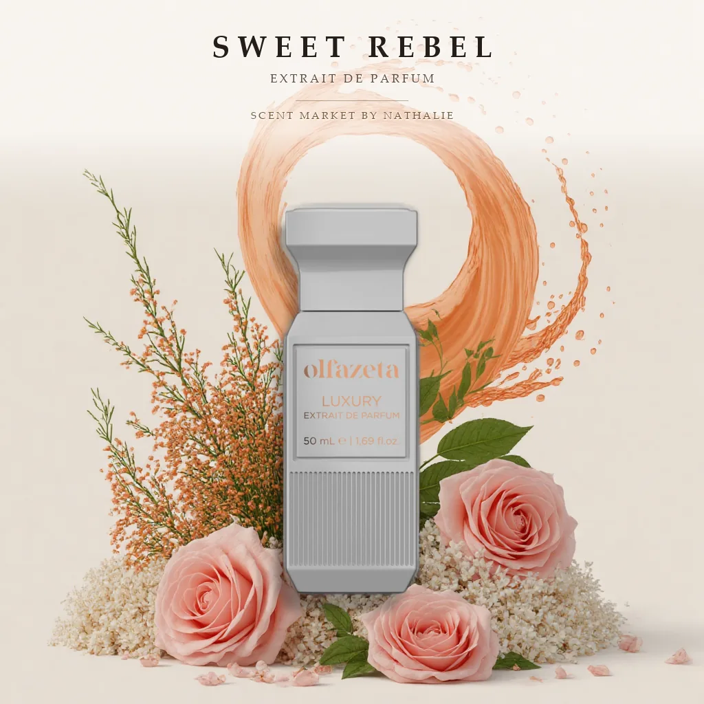 Sweet Rebel – Flakon mit den Zutaten seiner Duftnoten
