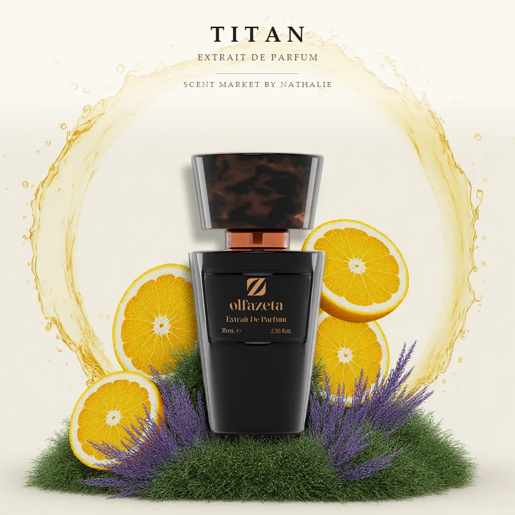 Titan – Flakon mit den Zutaten seiner Duftnoten