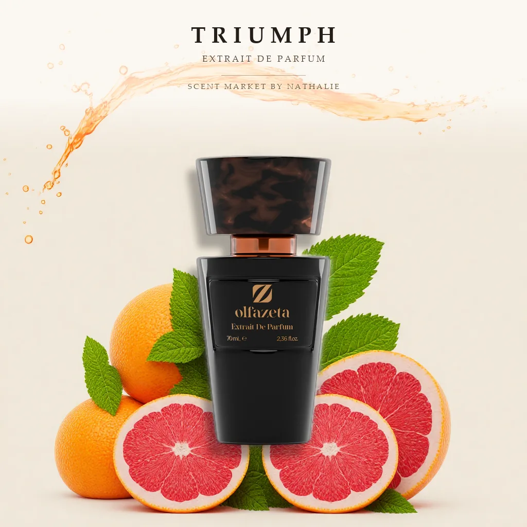 Triumph – Flakon mit den Zutaten seiner Duftnoten